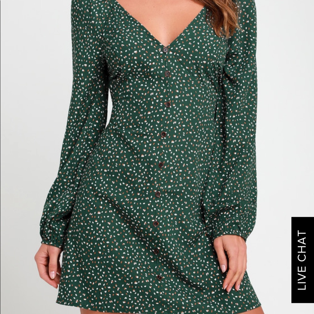 Lulus forest green polka tie back dot dress
